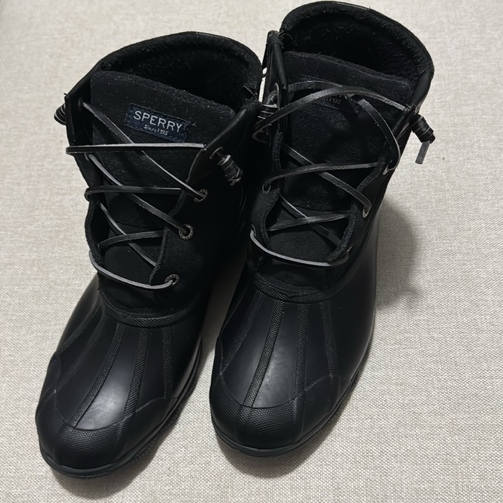 Sperry Duck Boots-Sz 8-All Black-Suede Uppers-Leather Laces-Side Zippers - Picture 3 of 16